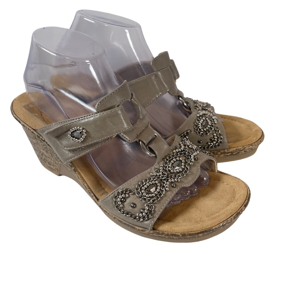 Rieker Women’s Grey Metal Beaded Slide on Wedge Sandal Shoe Size 11 Euro…